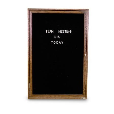 United Visual Products 36"x36" 1-Door Enclosed Letterboard, Green Vinyl/Lt Oak UV2623O-LTOAK-HUNGRN